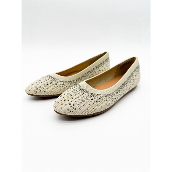 XOXO Shoes - XOXO Laine Studded Ballet Flats Stretch Knit Slip On Sparkle Off White 6 NEW